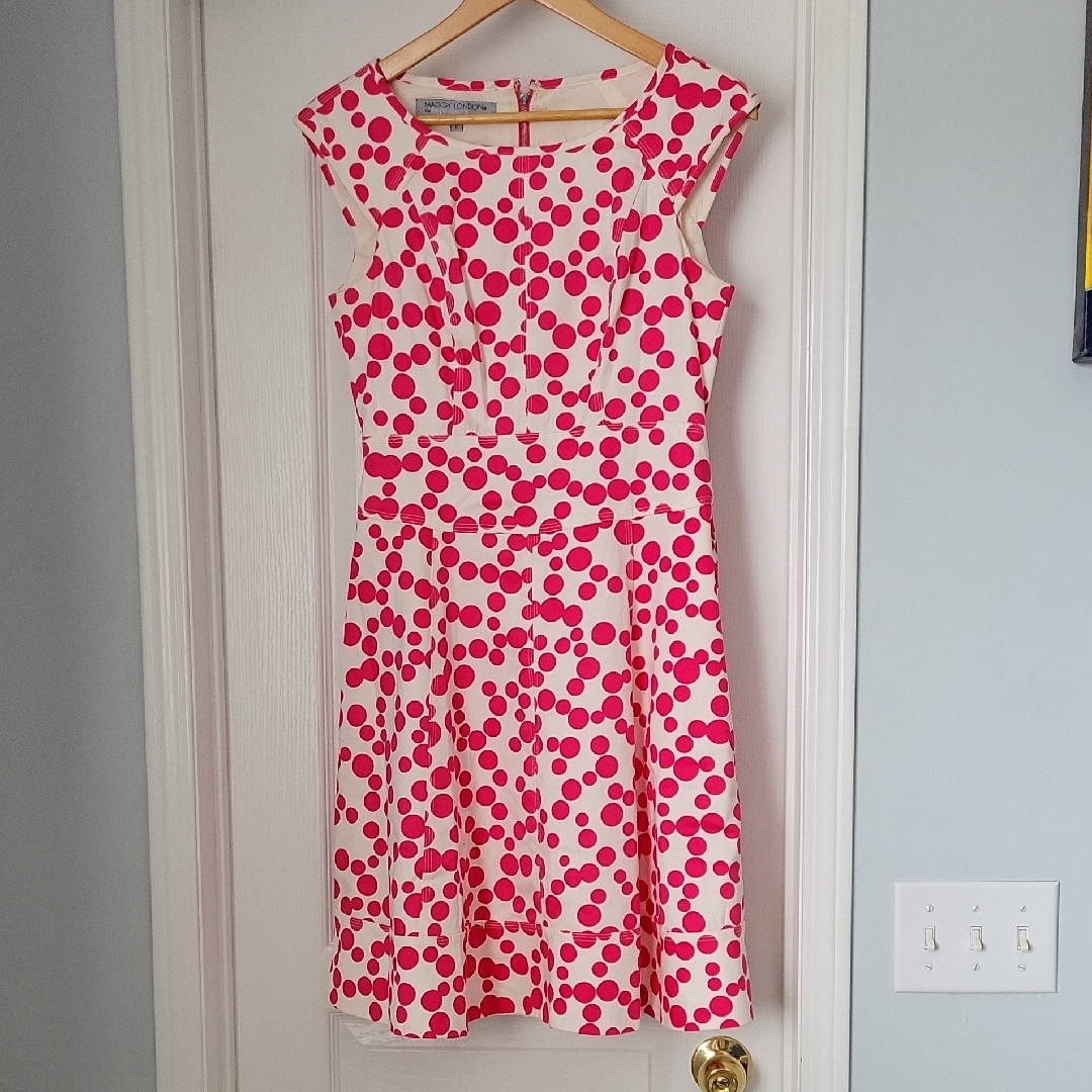 Maggy London White And Pink Polka Dot A-Line Sleeveless Dress